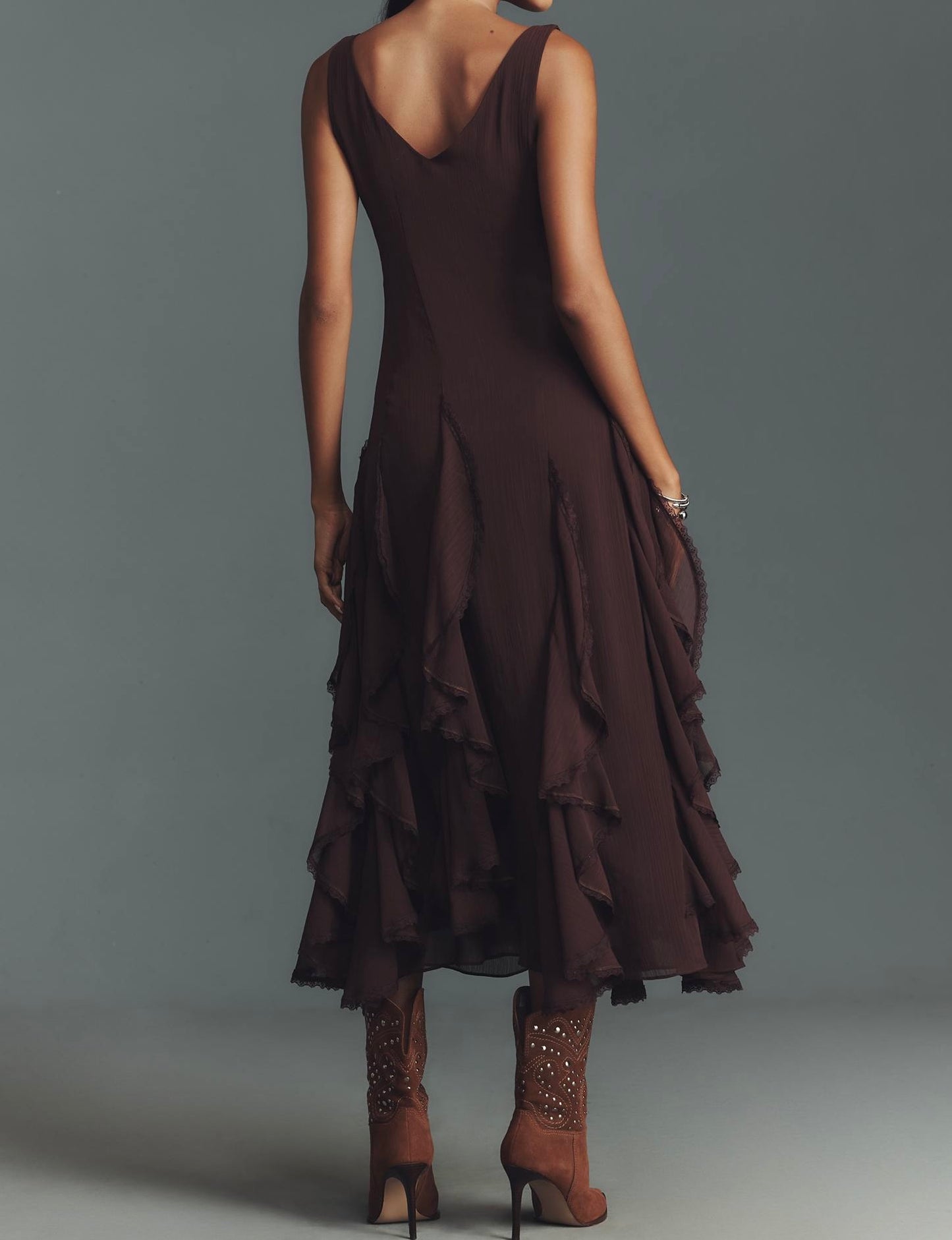 Anthropologie Philomene Ruffled Midi Dress Women’s XS Dark Plum