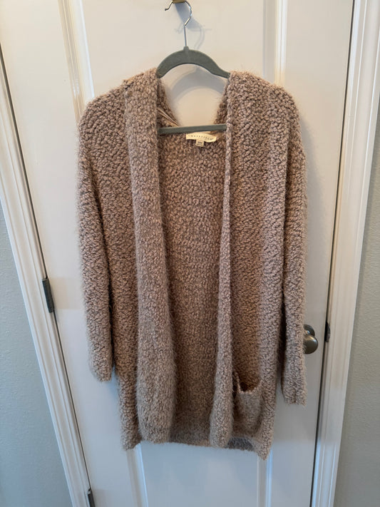 Love Stich Boucle Hooded Cardigan Sweater Women’s Size Small/Medium Taupe