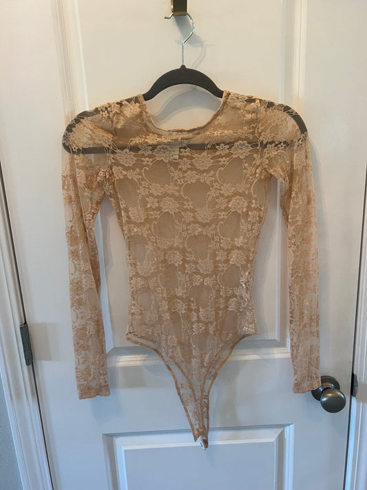 Sheer Lace Long Sleeve Bodysuit Women’s Size Small Cream