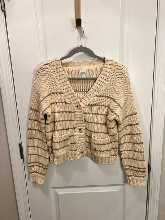 Roan + Ryan Stripe Cardigan Women’s Size Small 4-6 Cream