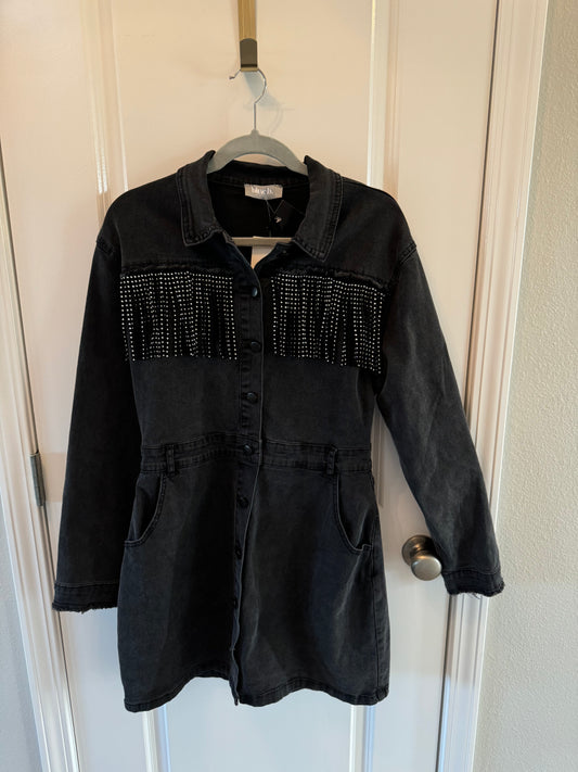 Blue B Western Denim Dress w Fringe Women’s Large NWT