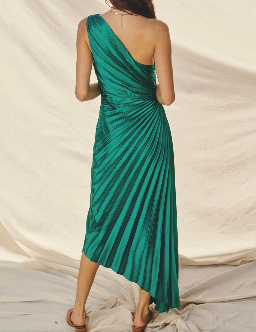 Aakaa Pleated Asymmetrical Dress Women’s Small Green NWT