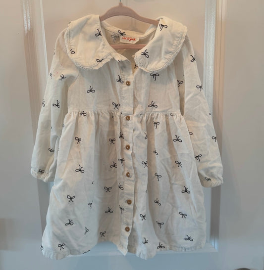 Bow Print Dress Toddler Size 4T White