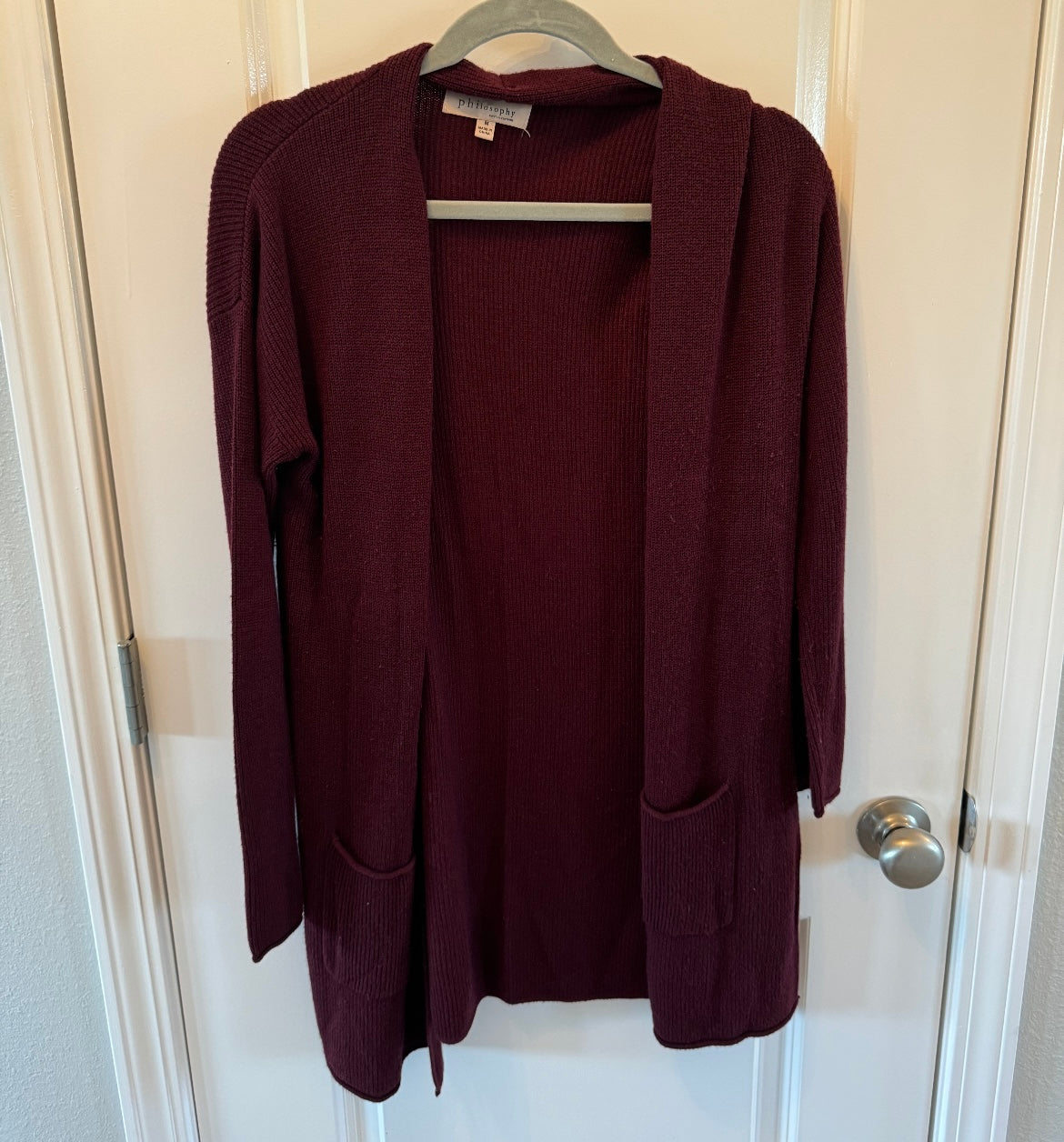 Philosophy Open Knit Cardigan Sweater Women’s Size Medium Burgundy