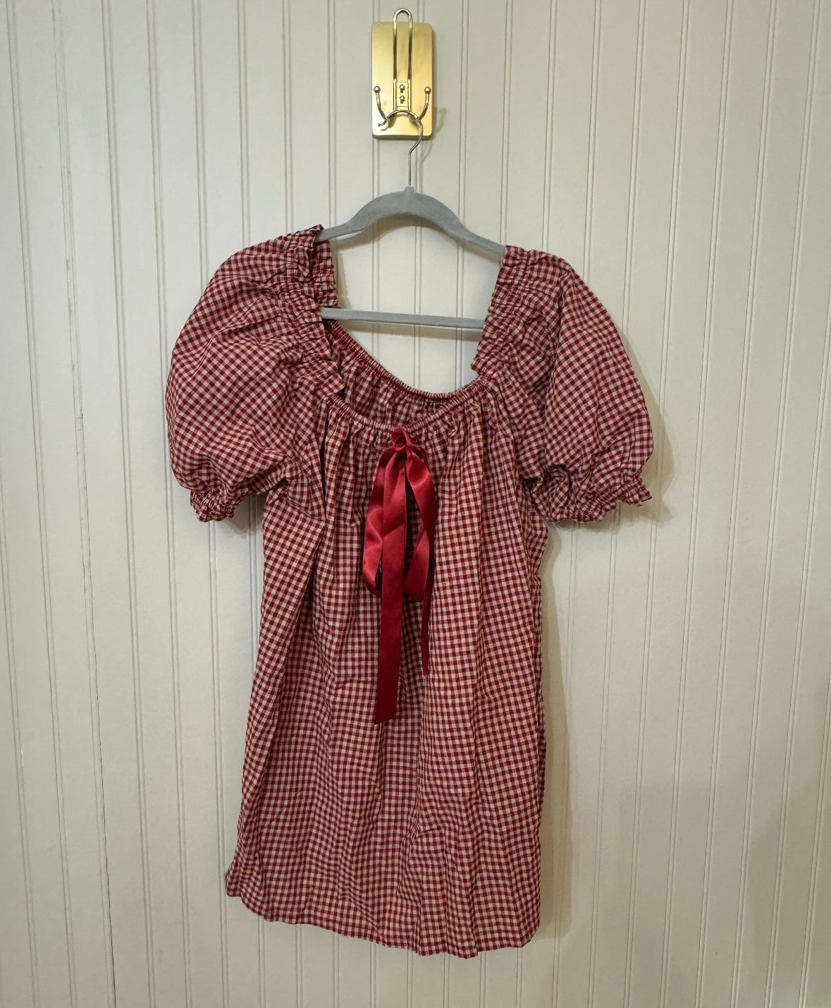 Gingham Mini Dress Women’s Medium Burgundy