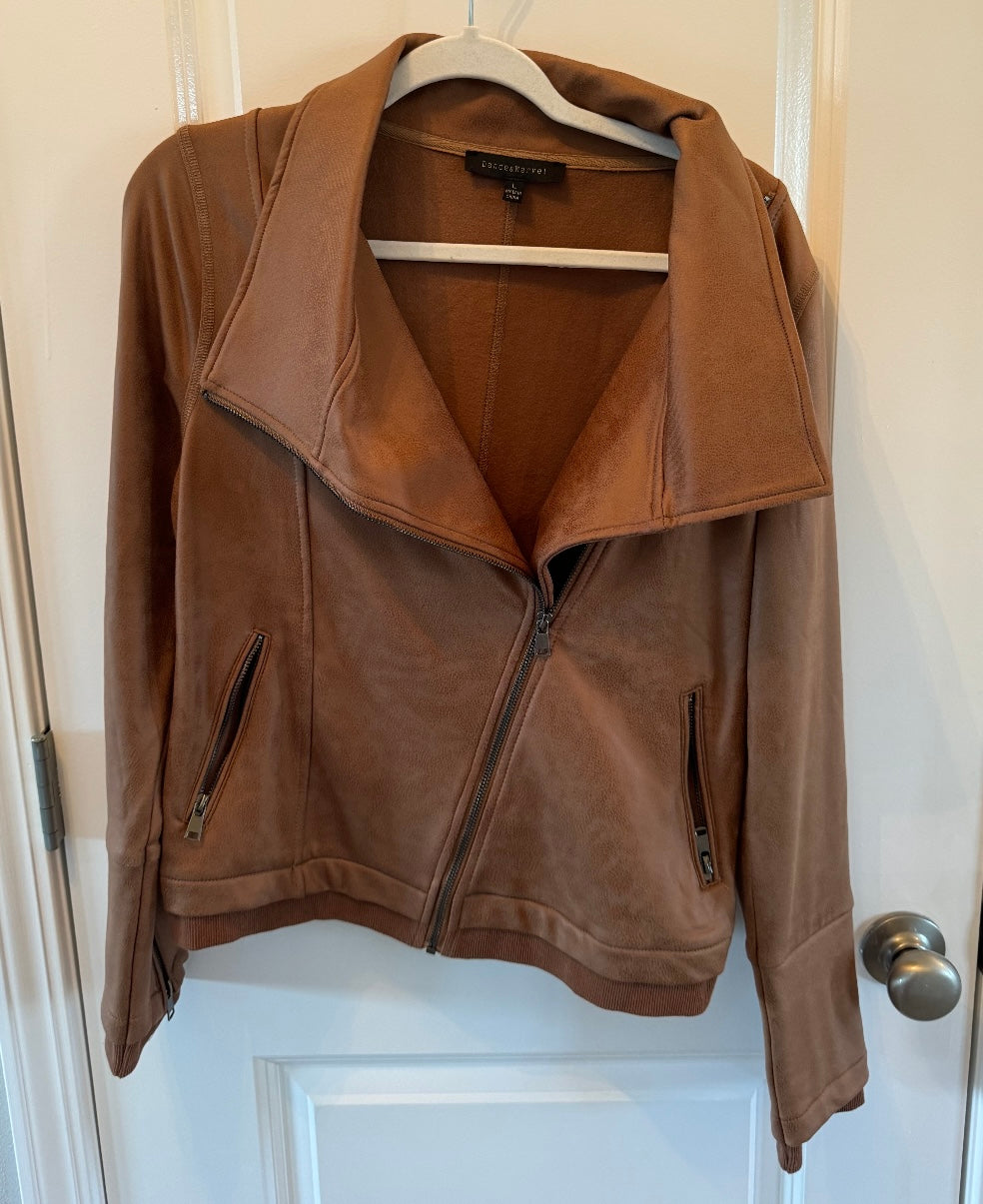 Faux Leather Asymmetrical Moto Jacket Women’s Size Large Tan