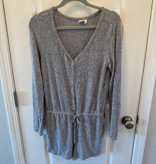 Long Sleeve Drawstring Knit Romper Women’s Size Medium Heather Gray