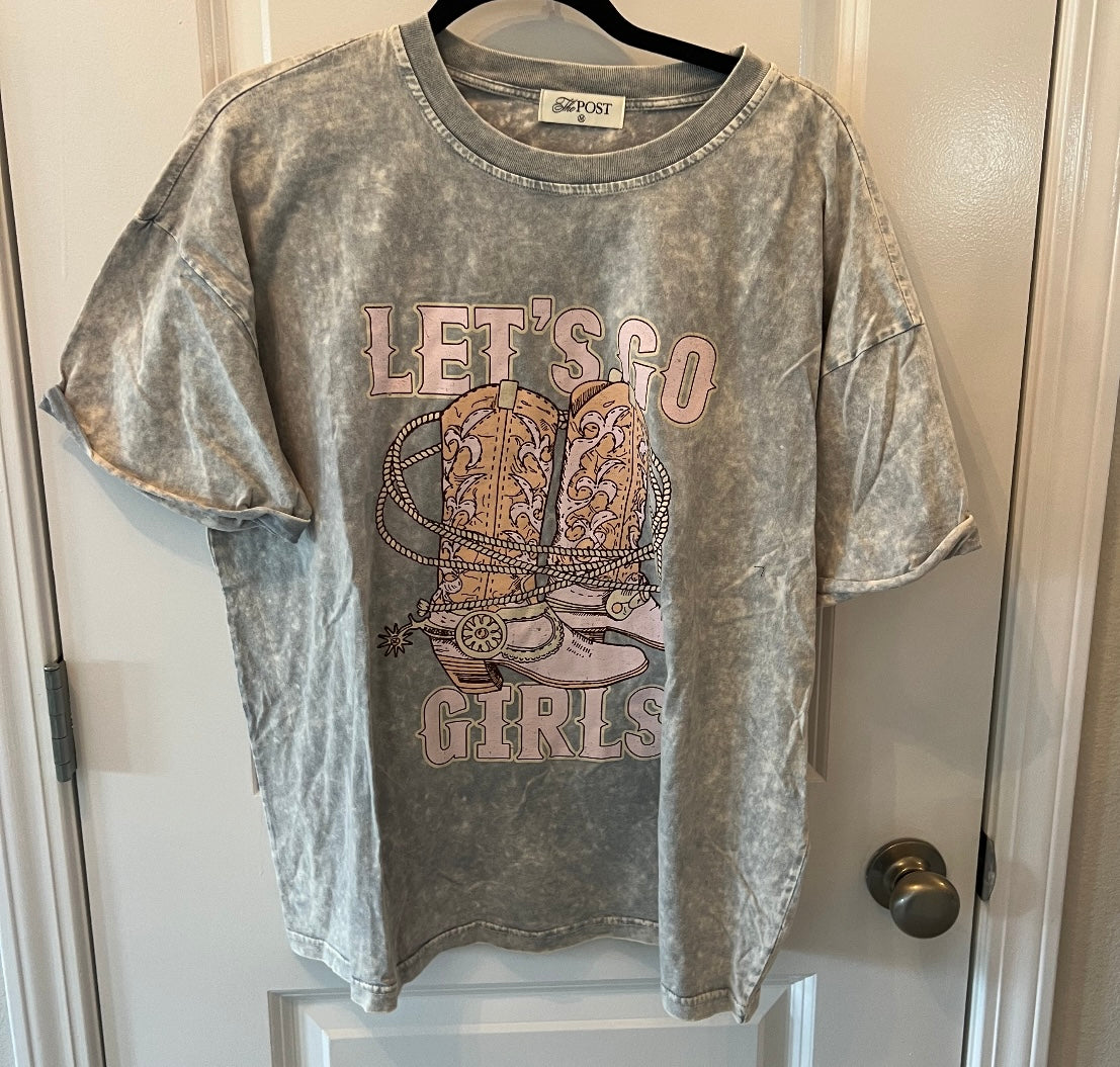 Let’s Go Girls Western Graphic Tee Short Sleeve Women’s Size Medium Heather Gray