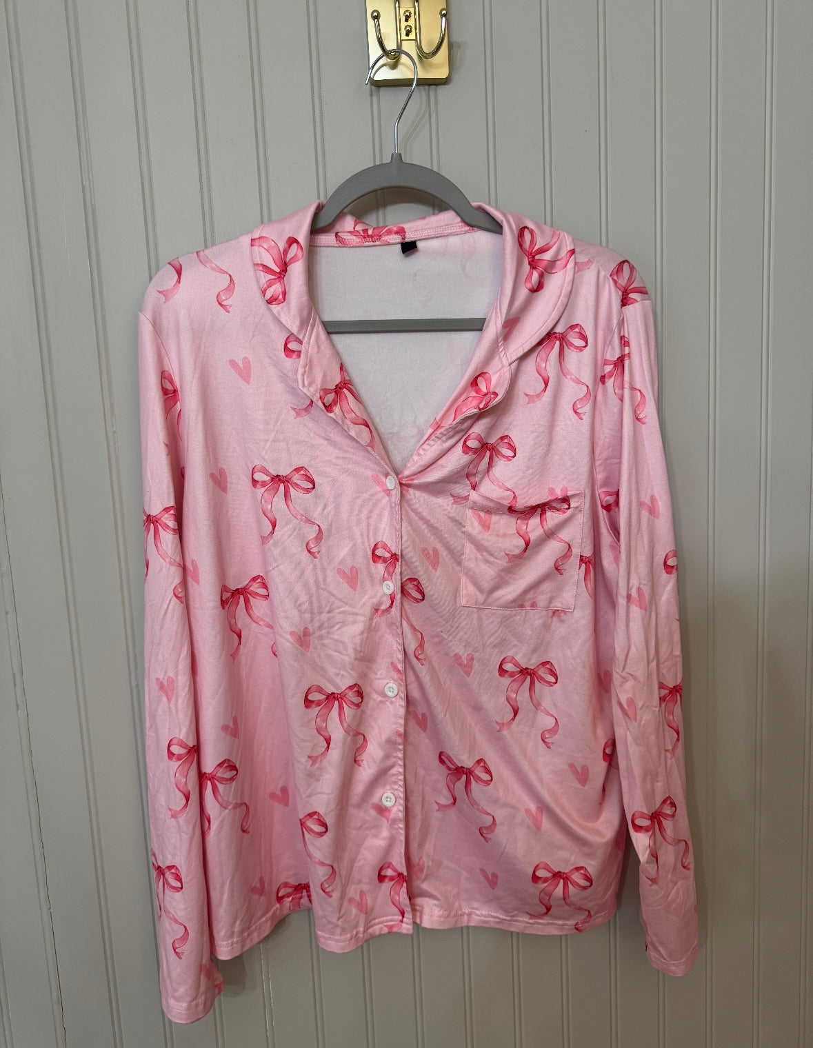 Bow Print Pajama Set Women’s Size Large Pink