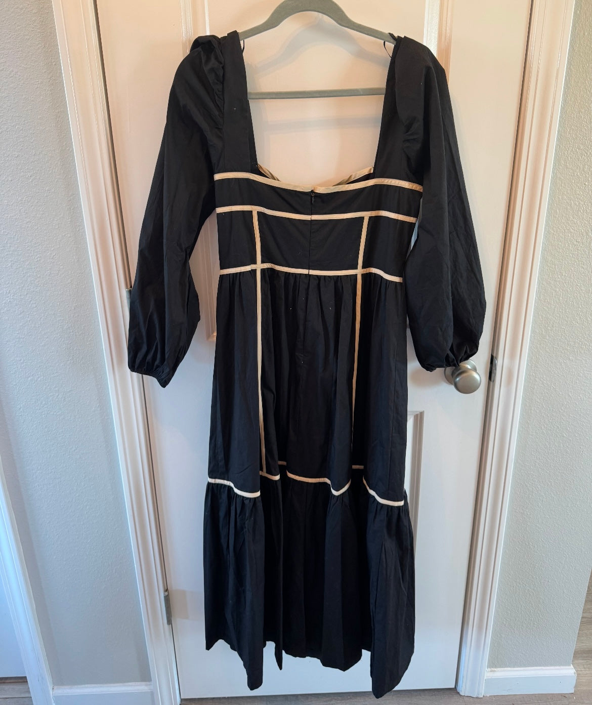 Lalavon Blouson Sleeve Cotton Midi Dress w White Piping Women’s Medium NWT