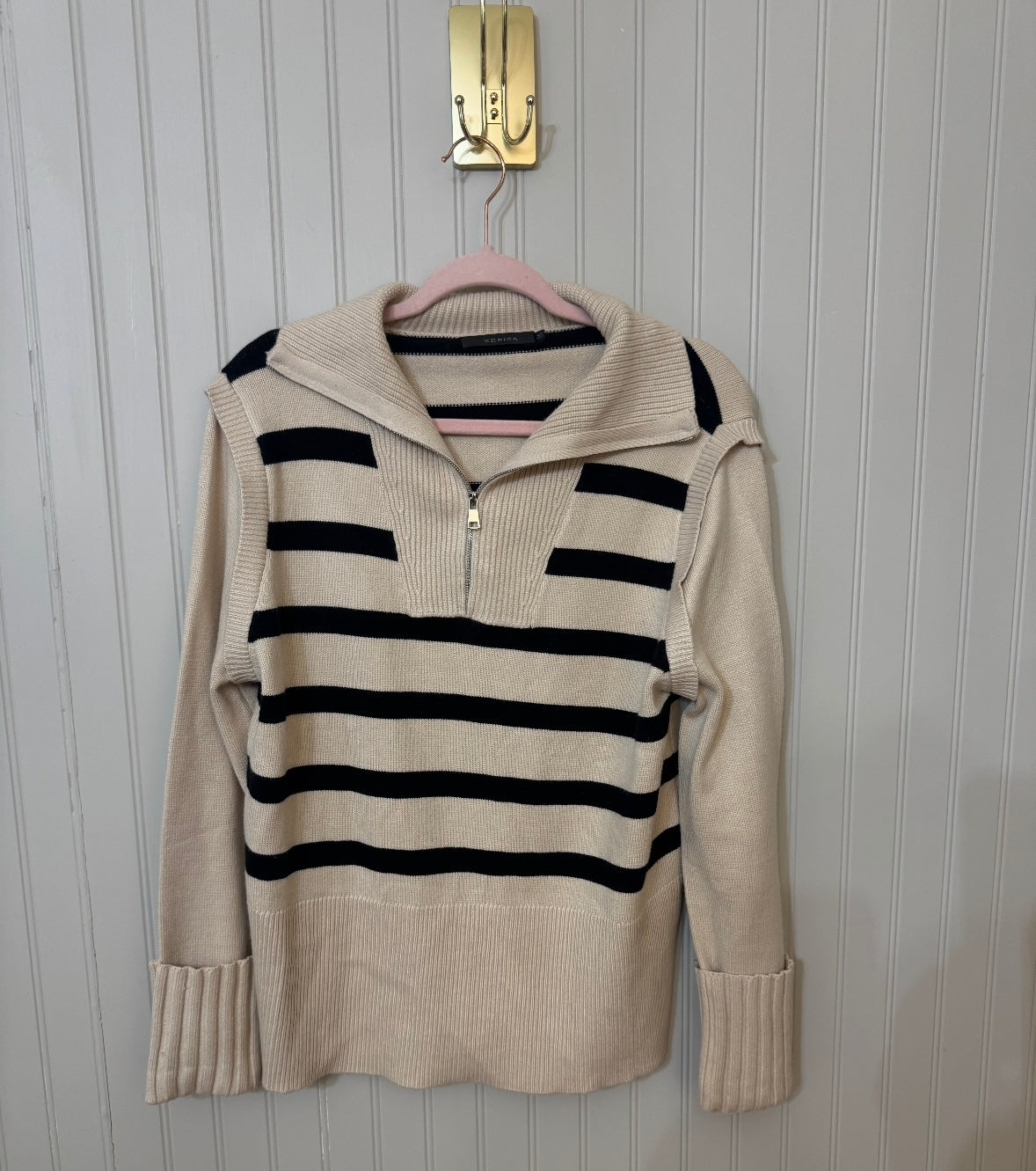 Stripe Quarter Zip Sweater Women’s Medium Cream