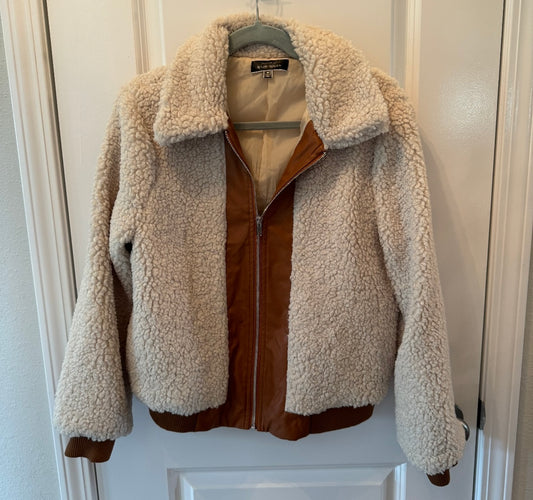 Blue Blush Full Zip Sherpa Teddy Jacket Women’s Size Medium Cream