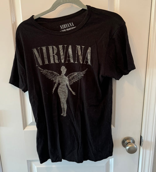 Free People Nirvana Band Tee Short Sleeve Women’s Size Small Black