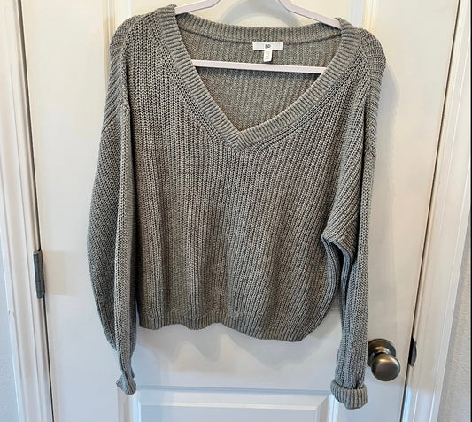 BP Ribbed VNeck Sweater Women’s Size XS Gray