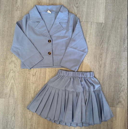 Blazer & Pleated Skirt Matching Set Toddler Girl’s Size 3T Dusty Blue