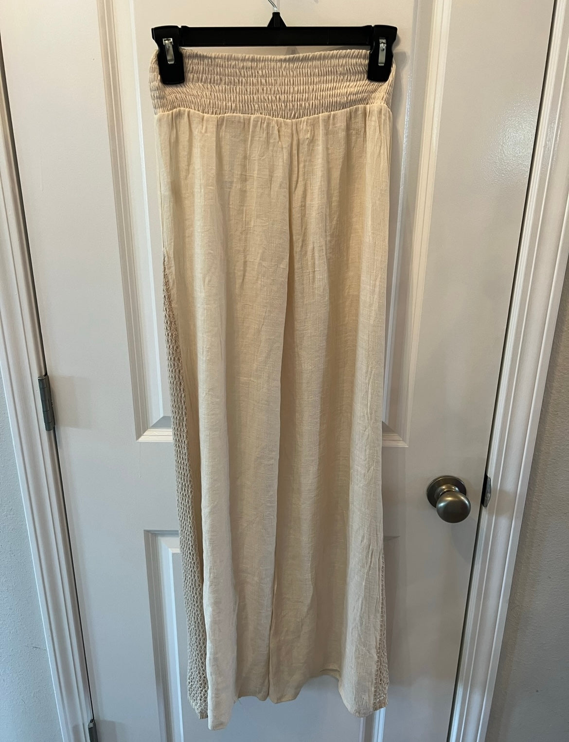 Elan Crochet Inset Wide Leg Beach Pant Women’s Size Small Natural