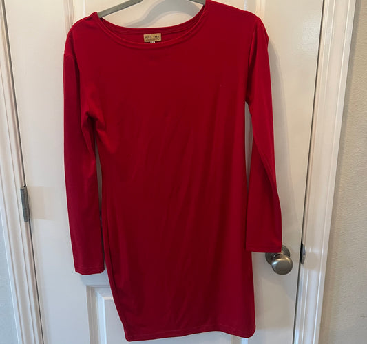 Piko Long Sleeve Mini Dress Women’s Size Medium Burgundy