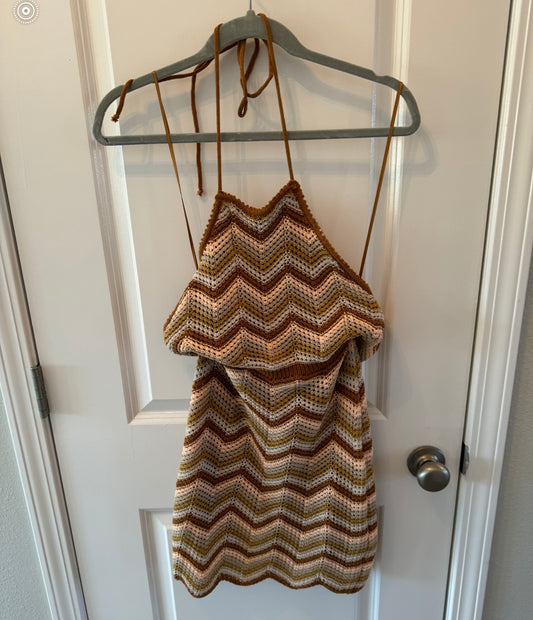 Lush Chevron Crochet Halter Mini Dress Women’s Size Small Brown