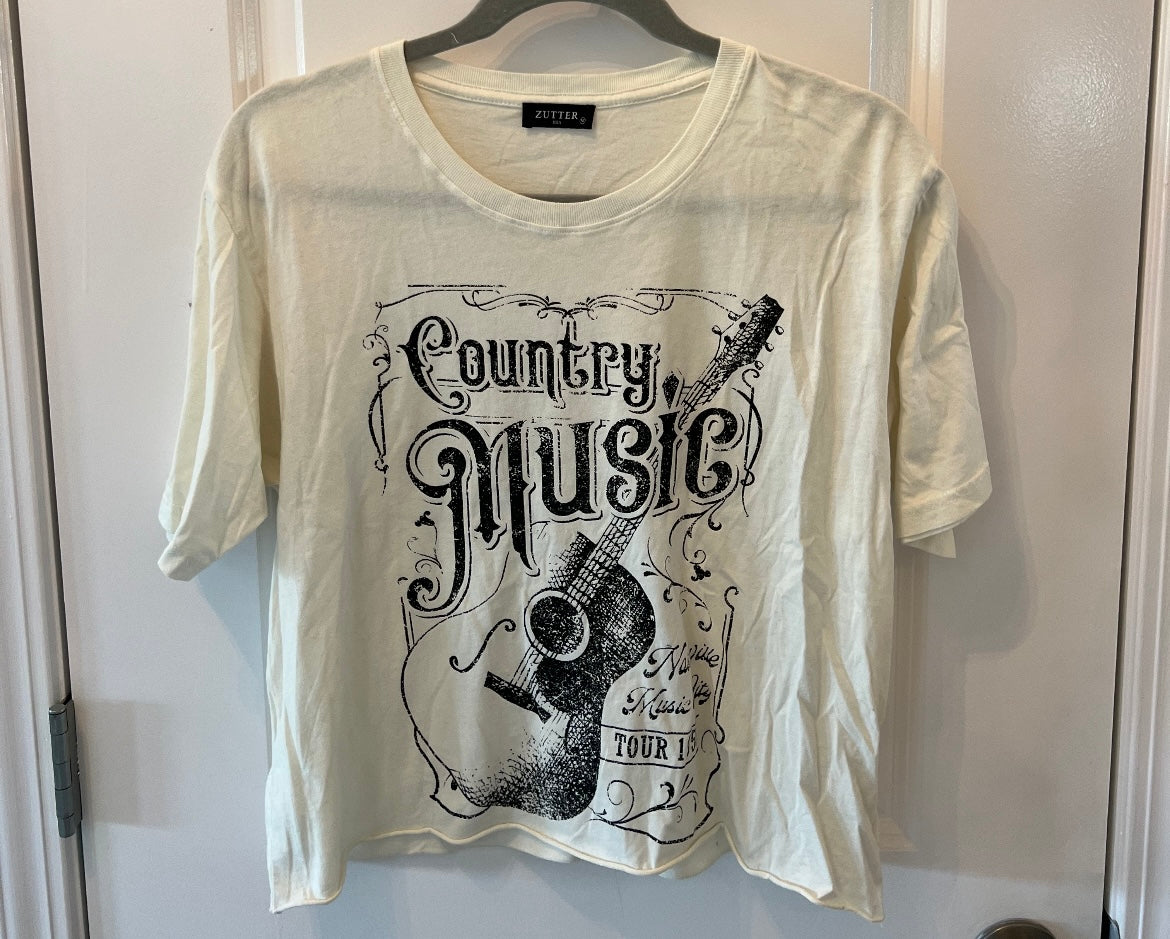 Country Music Tour Short Sleeve Western Graphic Tee Women’s Size Medium Cream