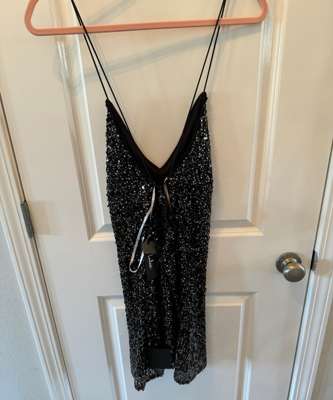 Lulus Force of Fashion Backless Sequin Mini Dress Women’s Size Large Black