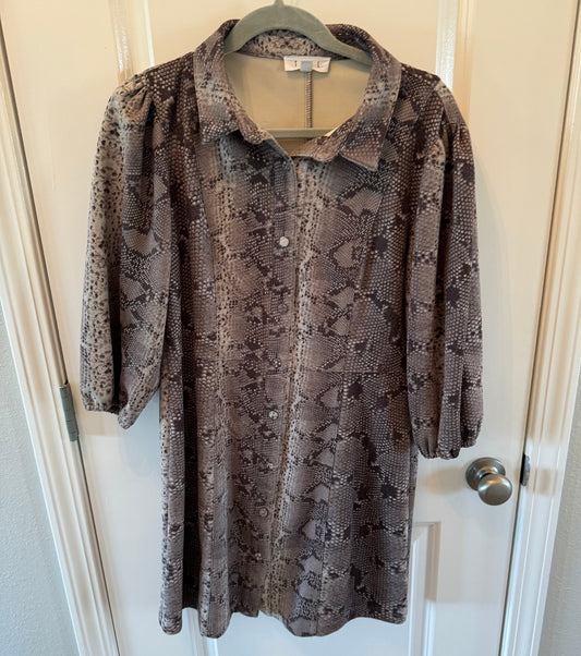 THML Snake Print Button Front Dress Women’s Size Large Gray