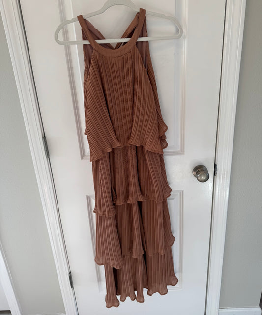 Ruffle Tiered Midi Dress Women’s Large Brown