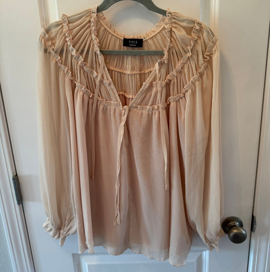 Vici Semi Sheer Top w Lantern Sleeves Women’s Size Medium Peach