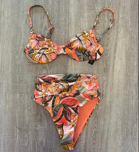 Beach Riot Highway Tropical Bikini Women’s Size XS/Small Coral Multi