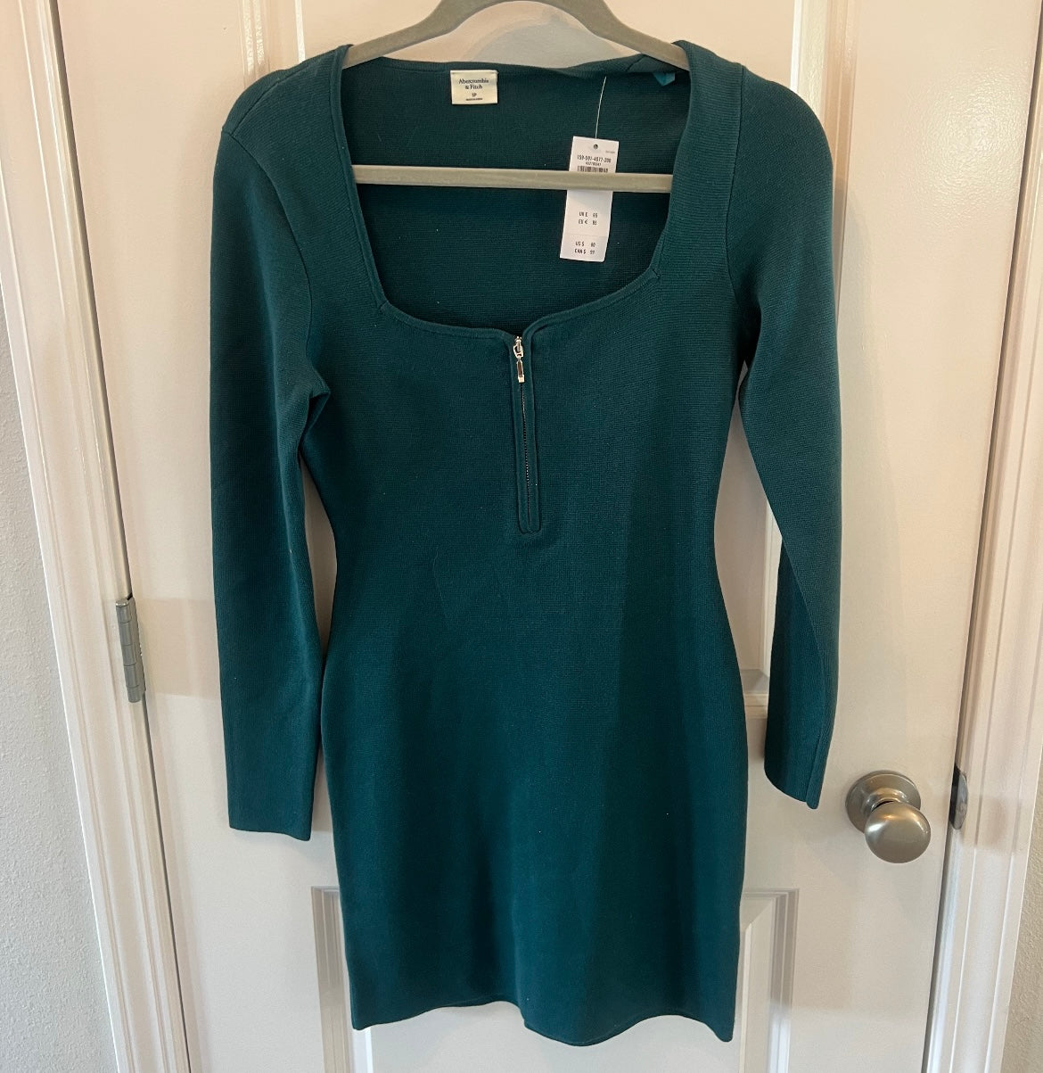 Abercrombie & Fitch Long Sleeve Exposed Zipper Knit Mini Dress Women’s Size Small Teal