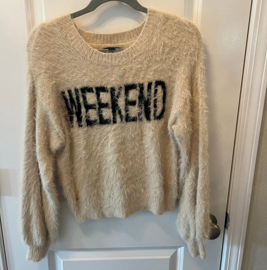 American Eagle Weekend Eyelash Fuzzy Sweater Women’s Size Small Cream