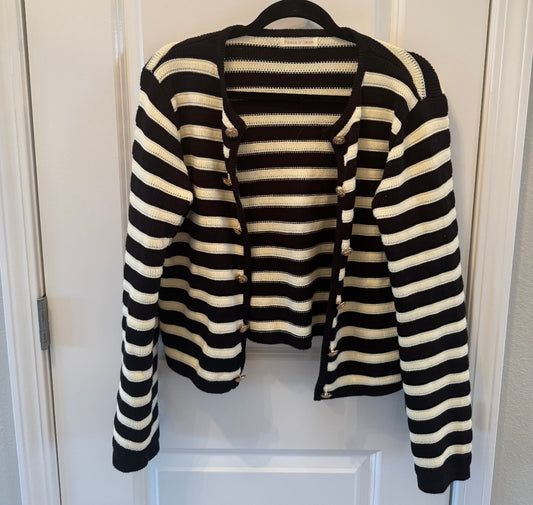 Stripe Crochet Cardigan Sweater Women’s Medium Black