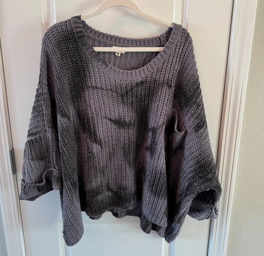 POL Tie Dye Oversized Knit Sweater Women’s Size Medium Charcoal Gray