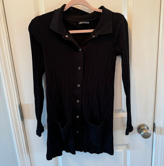 Zara Button Front Mini Dress Long Sleeve Women’s Size Small Black