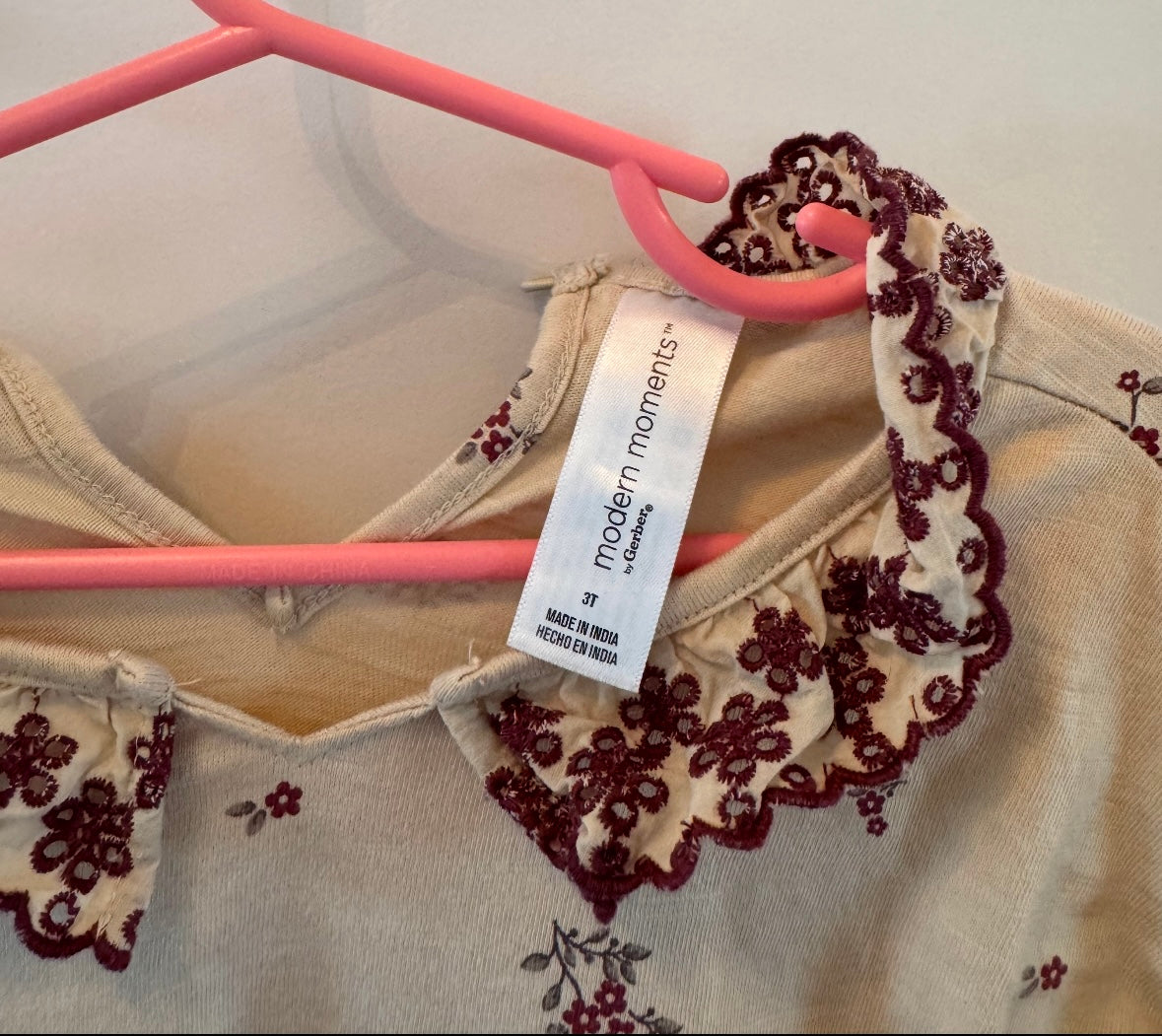 Modern Moments by Gerber Embroidered Dress Toddler Size 3T Light Beige