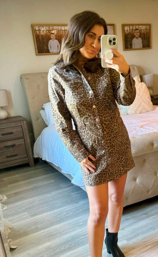 Gap Leopard Denim Mini Dress Women’s Medium