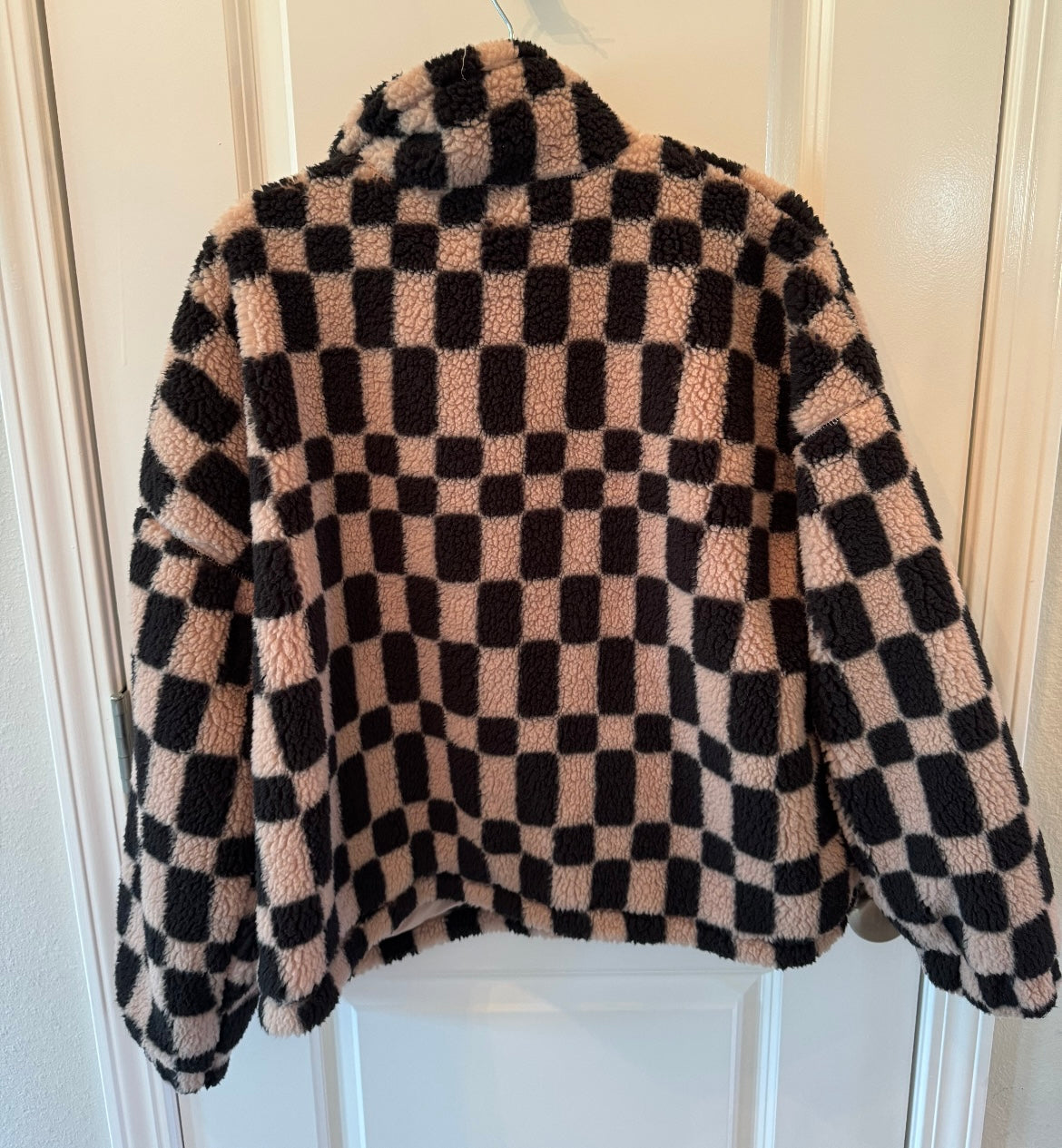 A New Day Checker Print Full Zip Fleece Jacket Women’s Size Large Pink Black