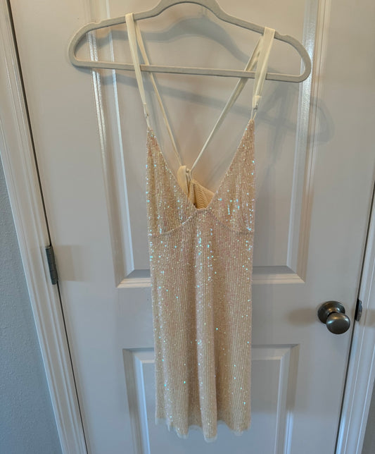 Revolve Free People Gold Rush Sequin Mini Dress Women’s Size Small Cream