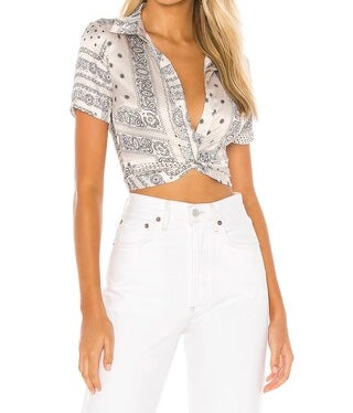 Revolve Superdown Jenela Satin Shirt Women’s XS NWT White