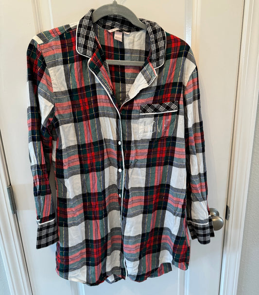 Victoria’s Secret Plaid Button Up Night Dress Sleepwear Women’s Size Small Red Green