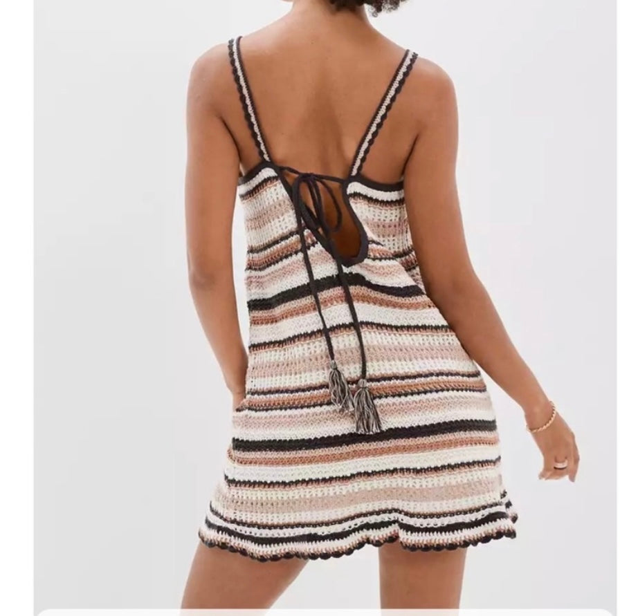 American Eagle Crochet Stripe Mini Dress Women’s Medium Brown