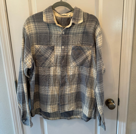 Plaid Flannel Shirt Long Sleeve Women’s Size Large Blue White