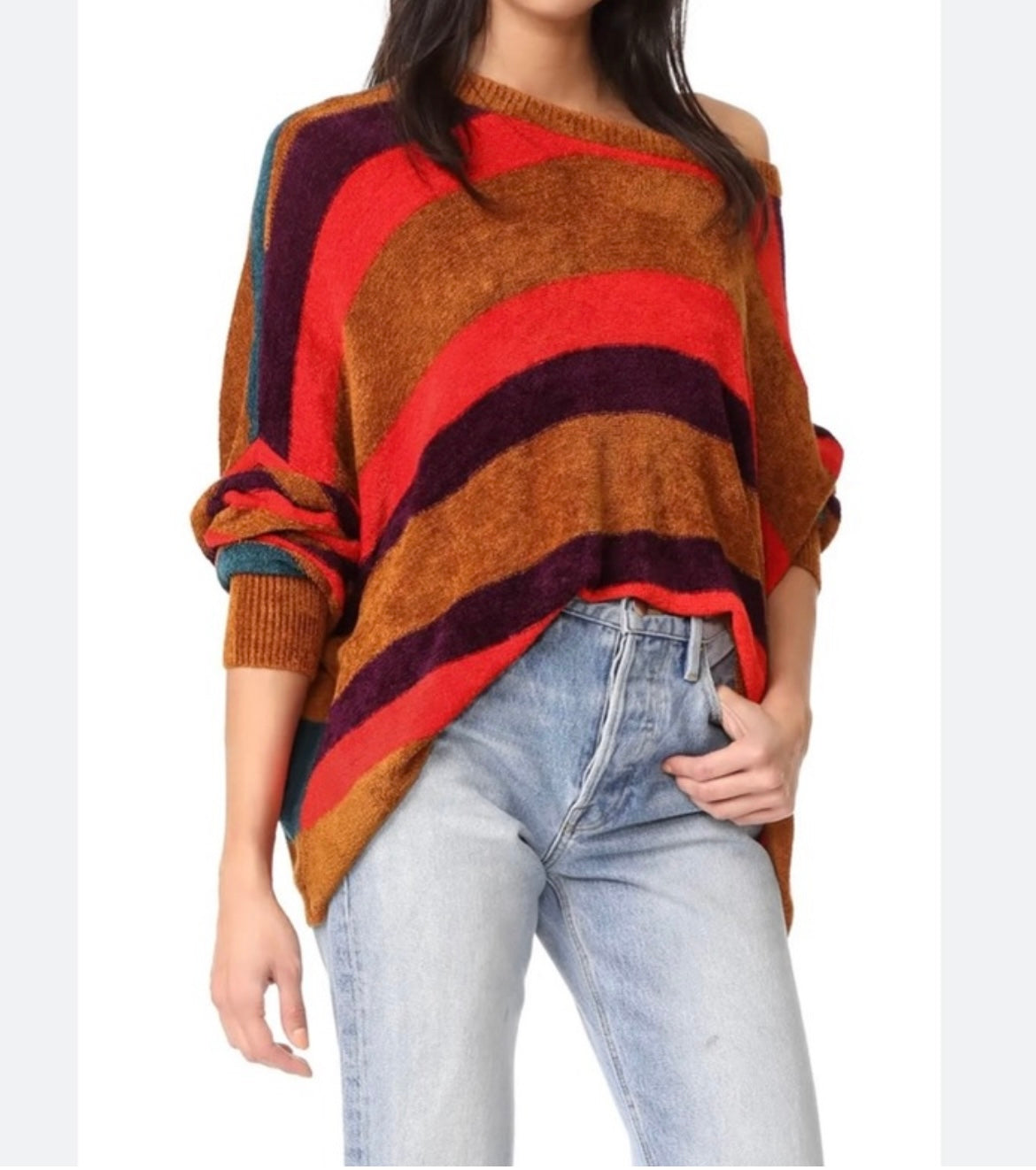 Free People All About You Stripe Chenille Sweater Women’s Size Medium Red