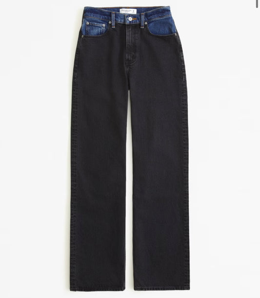 Abercrombie & Fitch High Rise 90s Relaxed Jean Women’s 4 Long Black/Indigo