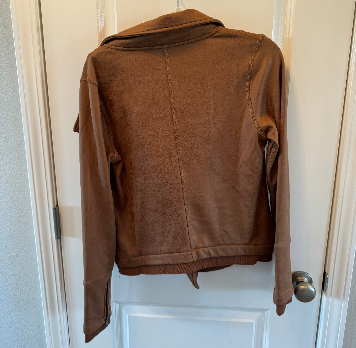 Faux Leather Asymmetrical Moto Jacket Women’s Size Large Tan