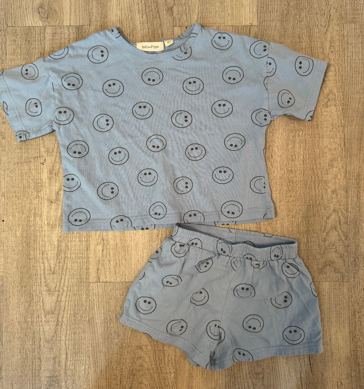 Indy and Pippa Smiley Face Daydreamer Cotton Matching Set Toddler Girl Size 4T Dusty Blue