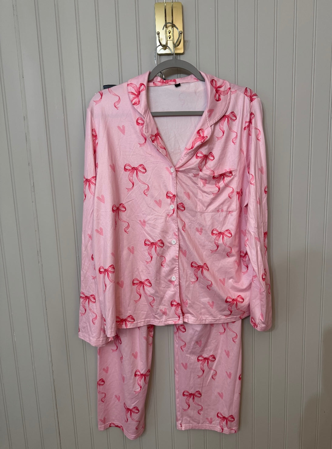 Bow Print Pajama Set Women’s Size Large Pink