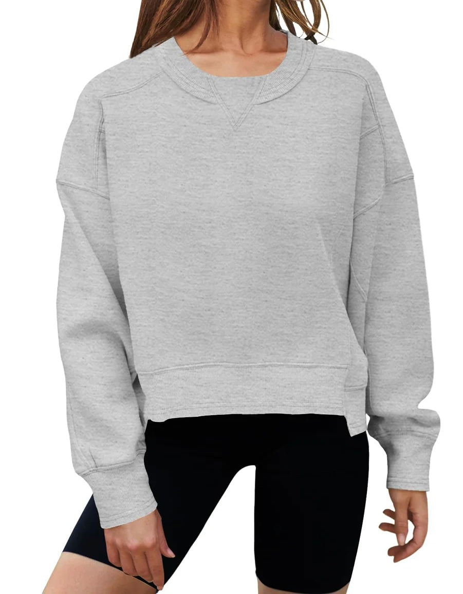 Merokeety Long Sleeve Crewneck Crop Sweatshirt Women’s Size Large Gray