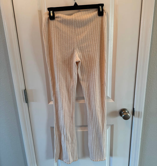 Ribbed Knit Flare Lounge Pants Women’s Size Medium Cream