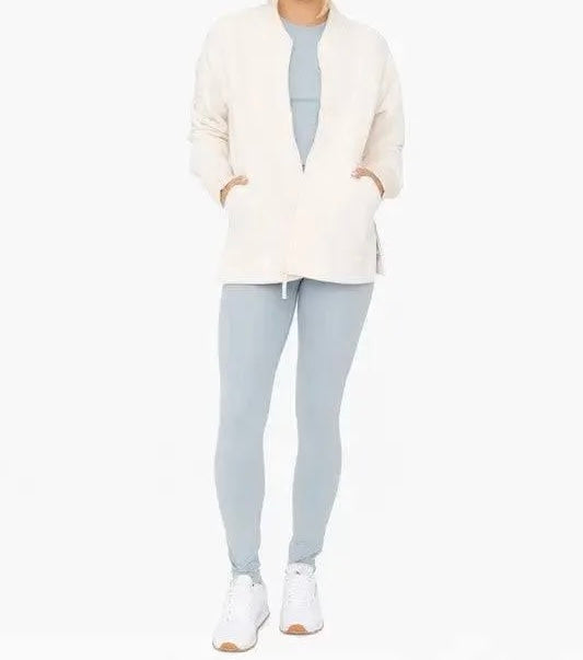 Mono B Micro-Fleece Full Zip Bomber Jacket Women’s Large Cream NWT