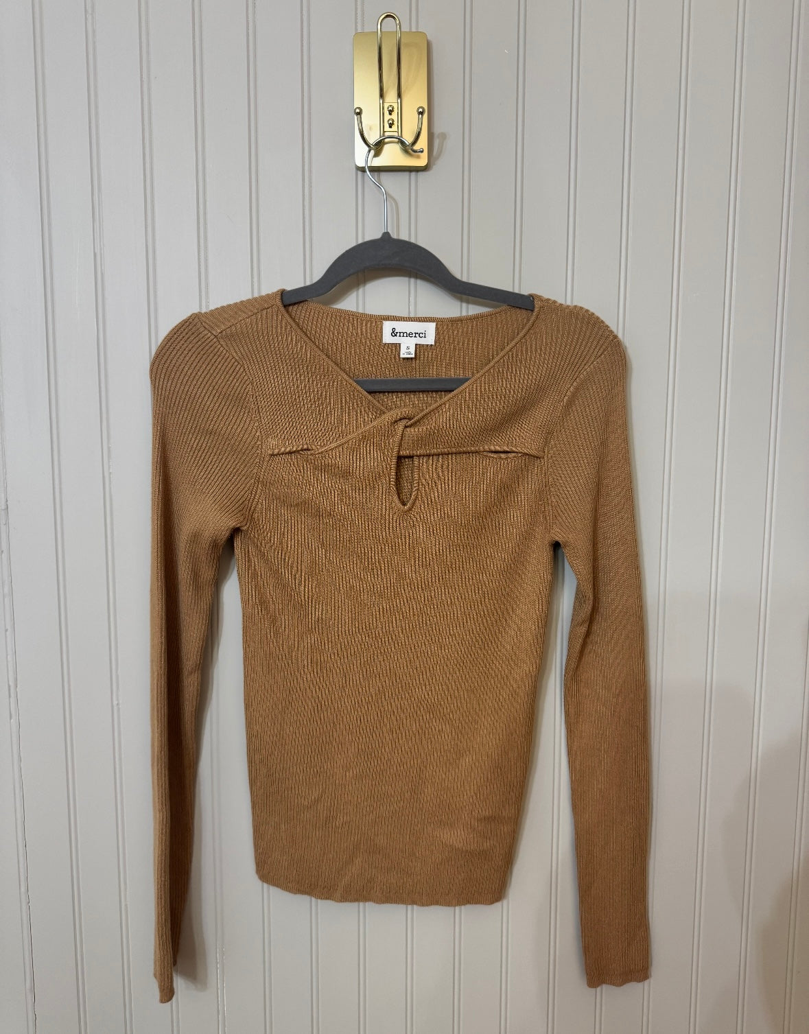 Twist Front Knit Top Women’s Small Tan